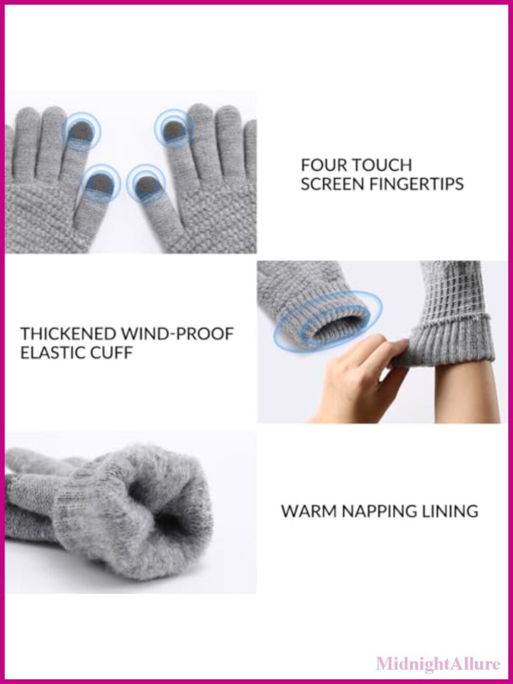 Womens Winter Gloves Warm Soft Touchscreen Wool Cold Weather - Picture 4 of 6